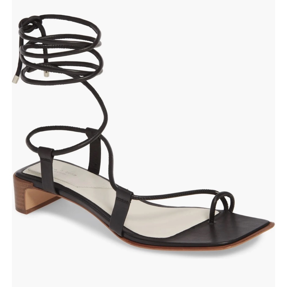 Rag & Bone Cindy Tie leather wrap sandals laced up black  7 37